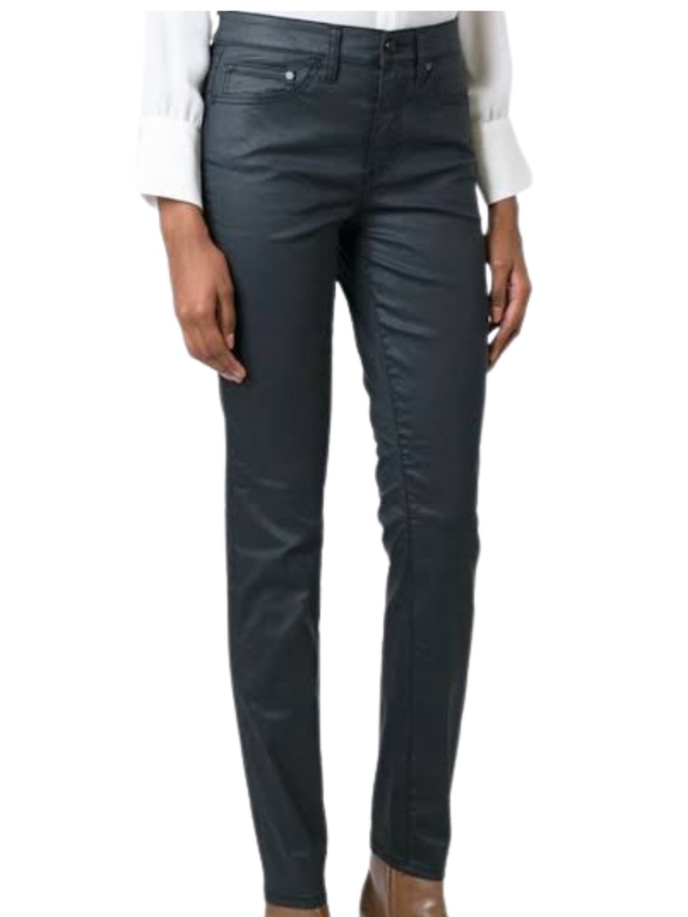 Tory Burch Black Skinny Jeans Wax Effect Coated Size 28